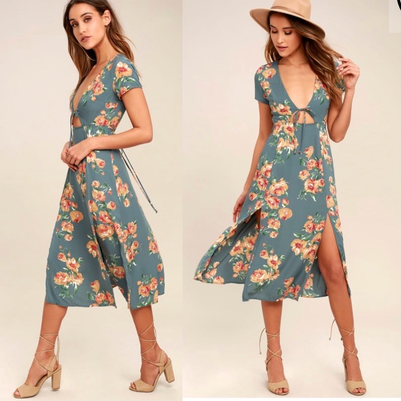 Lulus Dresses & Skirts - 🆕 Lulu’s Dusty Sage Floral Midi Dress